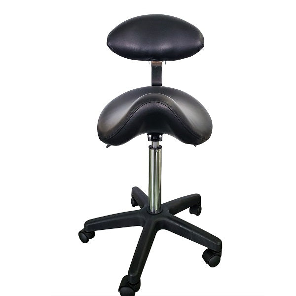 Saddle Stool With Back - Black Upholstery Black Base