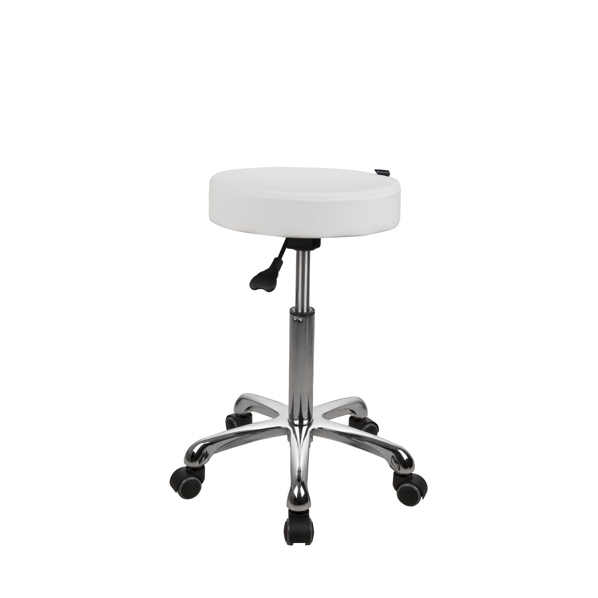 Eden Salon Stool White Upholstery Polished Metal Base