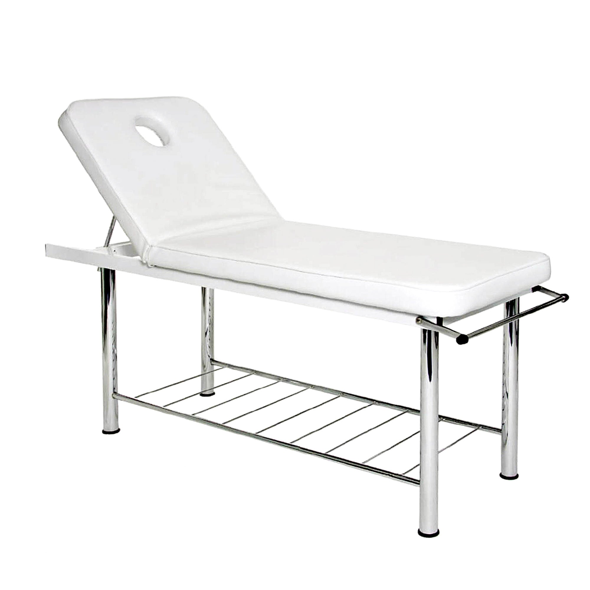 Gatwick Beauty Bed / Massage Table With Bed Roll Holder - White/Chrome