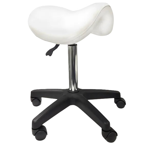 Saddle Stool White Upholstery Black Base
