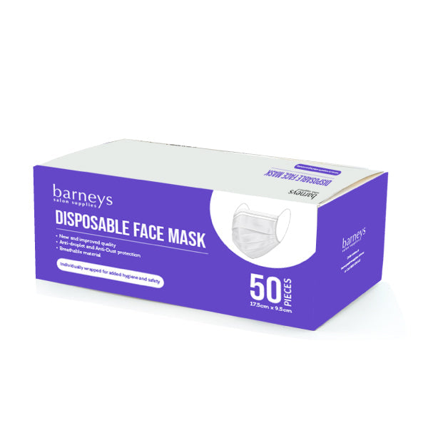 Barneys Disposable 3 Ply Face Mask - White - 50 Pieces