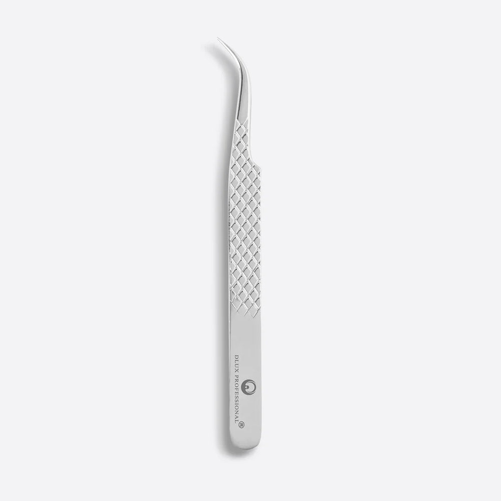 DLUX Pro Silver Line Lash Extension Tweezer - Volume - Curved 1