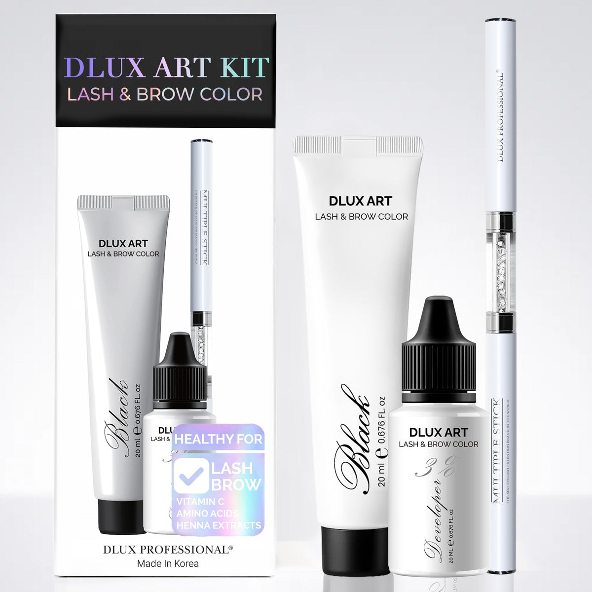 DLUX Pro Art Hybrid Lash and Brow Tint – Black bundle contents