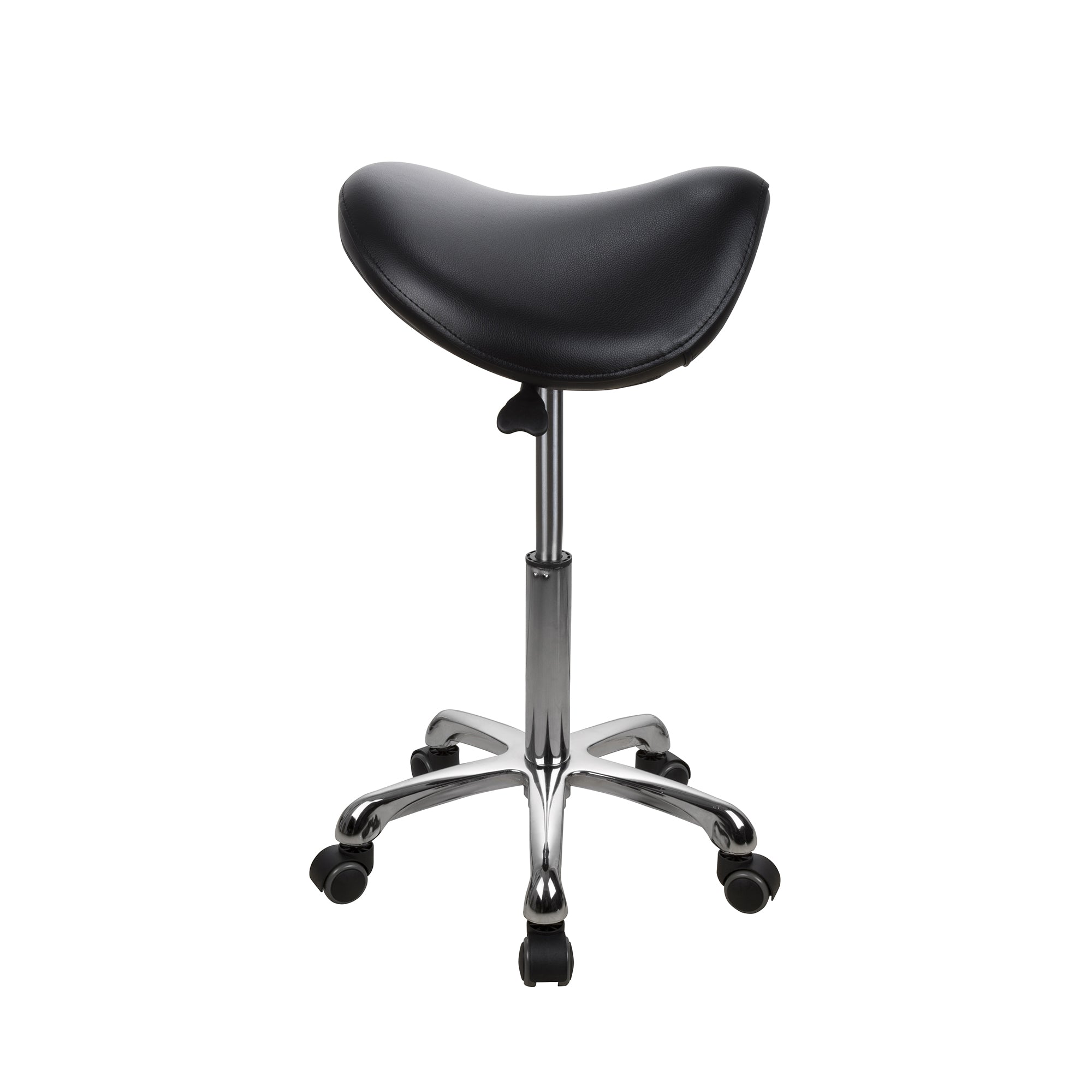 Barneys Saddle Stool Black Upholstery Polished Metal Base