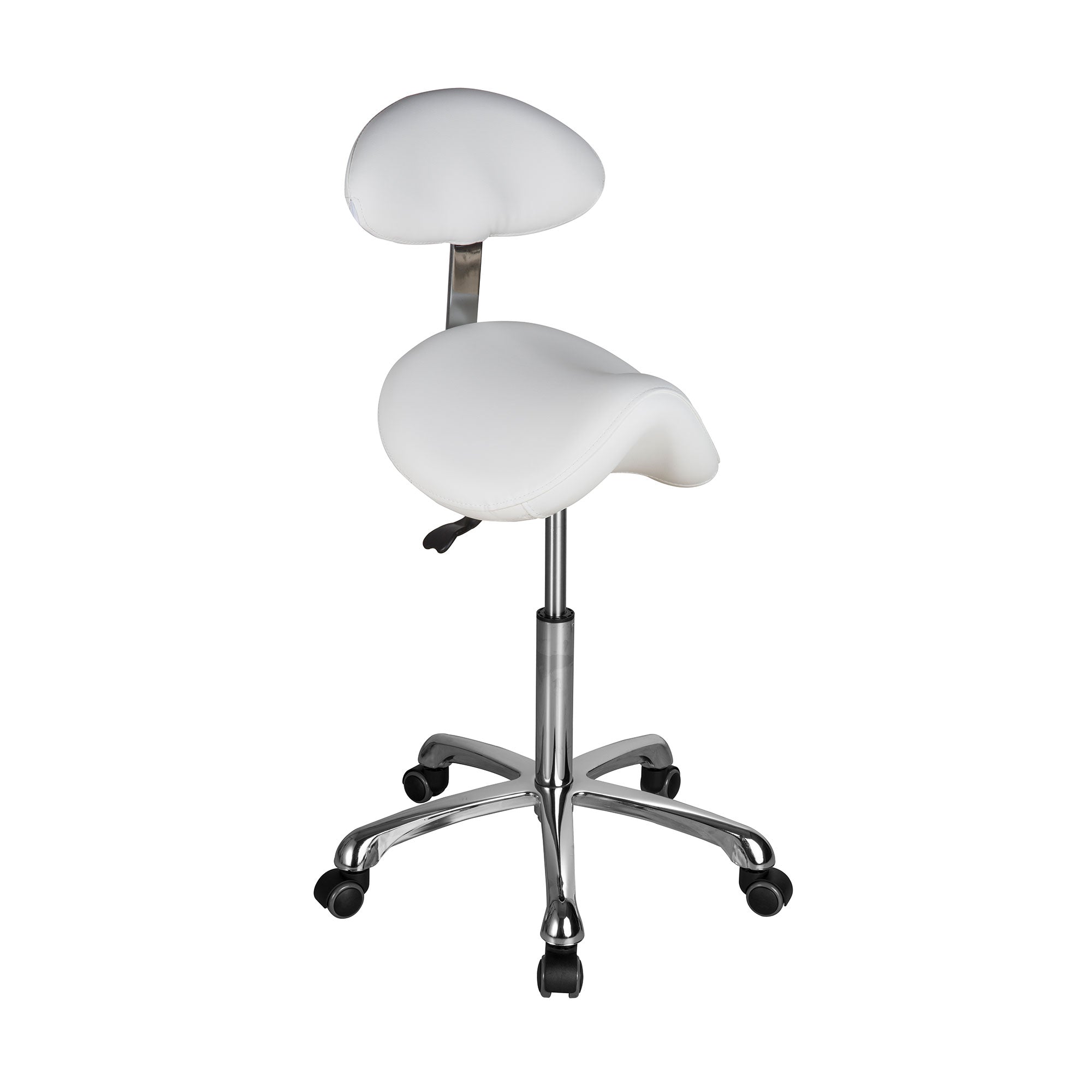 Saddle Stool With Back - White/Metal Base