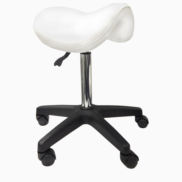 Barneys Saddle Stool White Upholstery Black Base