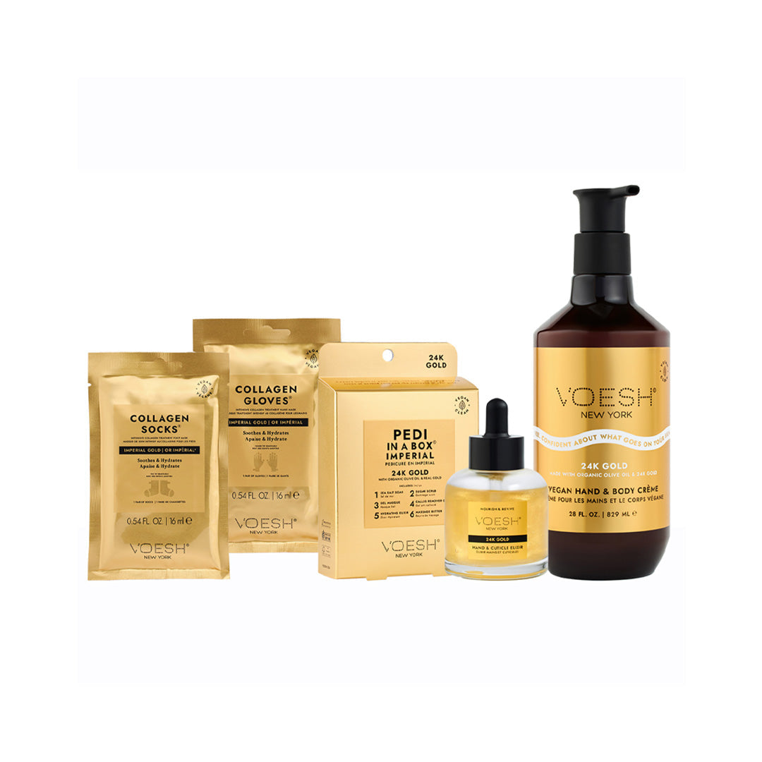 Collection of Voesh skincare and beauty products on a white background